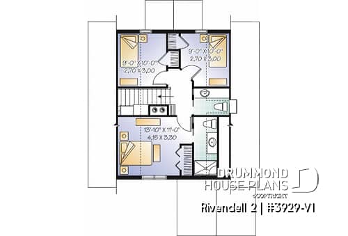 2nd level - Screened porch cottage house plan, walkout basement open floor plan, fireplace, sloped ceiling, master suite - Rivendell 2