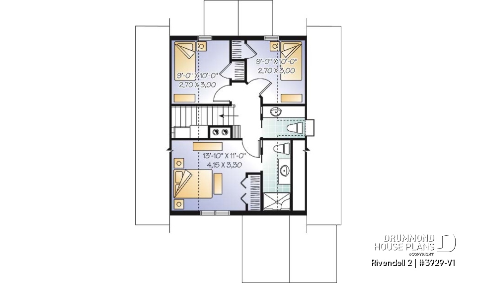 2nd level - Screened porch cottage house plan, walkout basement open floor plan, fireplace, sloped ceiling, master suite - Rivendell 2