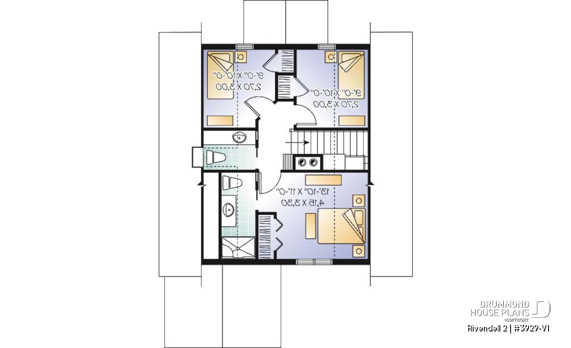 2nd level - Screened porch cottage house plan, walkout basement open floor plan, fireplace, sloped ceiling, master suite - Rivendell 2