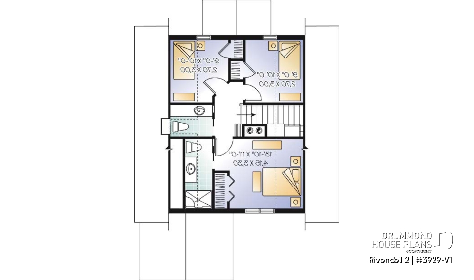 2nd level - Screened porch cottage house plan, walkout basement open floor plan, fireplace, sloped ceiling, master suite - Rivendell 2