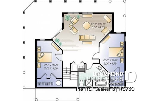Basement - Cottage house plan, 3 bedrooms, 2 bathrooms, 2 family rooms, large covered wraparound deck - The Trail Seeker 3