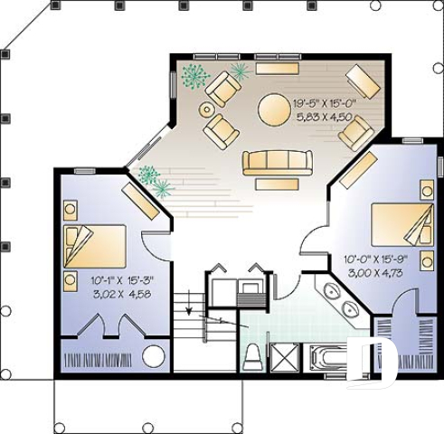 Basement - Cottage house plan, 3 bedrooms, 2 bathrooms, 2 family rooms, large covered wraparound deck - The Trail Seeker 3