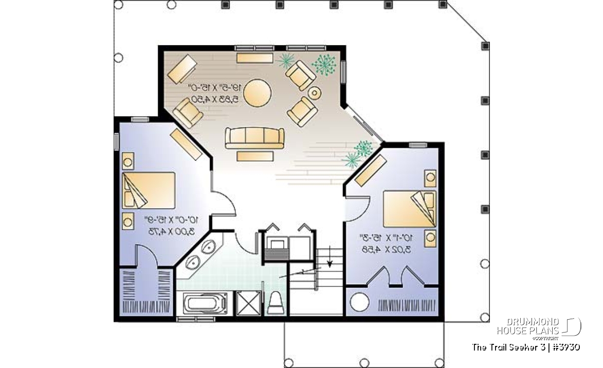Basement - Cottage house plan, 3 bedrooms, 2 bathrooms, 2 family rooms, large covered wraparound deck - The Trail Seeker 3
