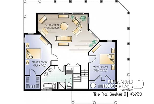 Basement - Cottage house plan, 3 bedrooms, 2 bathrooms, 2 family rooms, large covered wraparound deck - The Trail Seeker 3