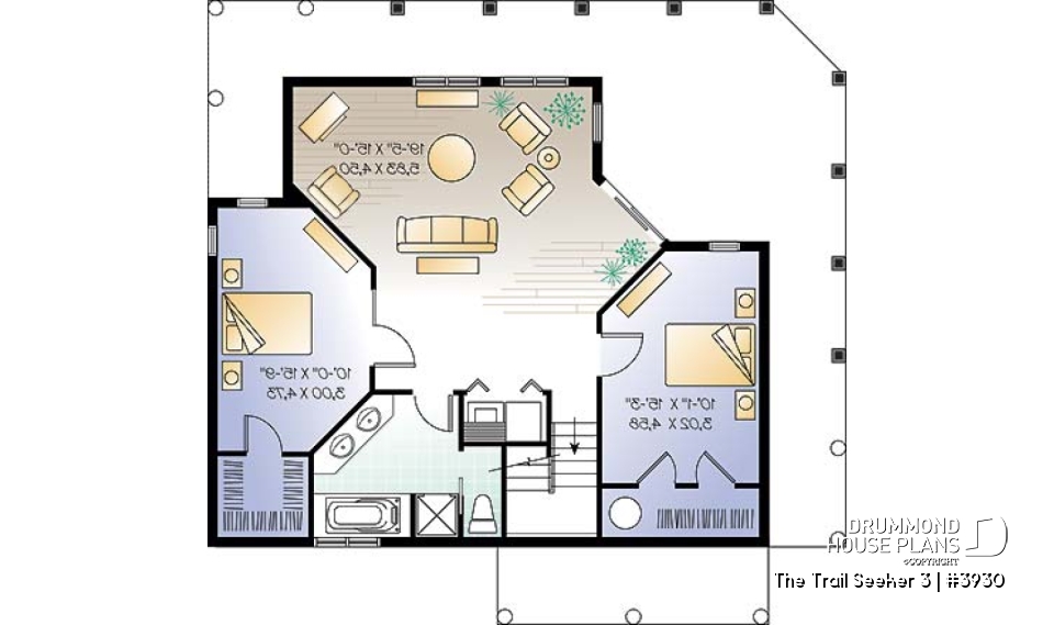 Basement - Cottage house plan, 3 bedrooms, 2 bathrooms, 2 family rooms, large covered wraparound deck - The Trail Seeker 3