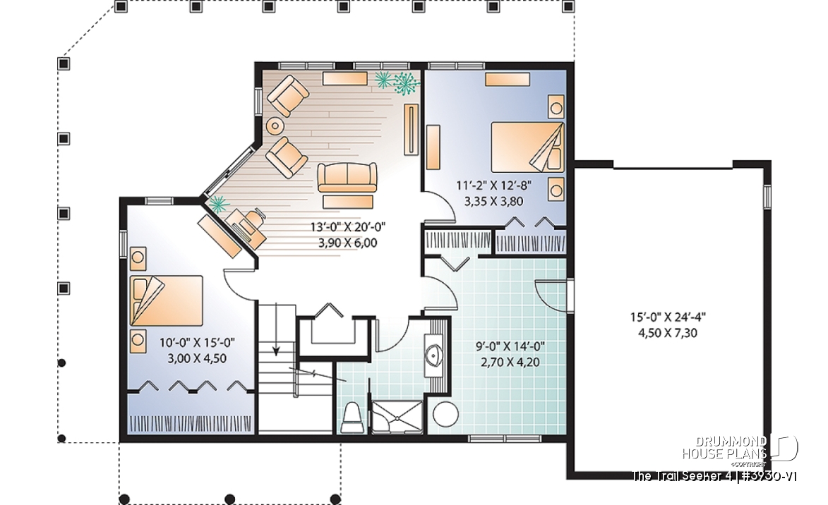 Basement - Cottage house plan, large terrace, 3 bedrooms, 2 living rooms, master suite on main level, open floor plan - The Trail Seeker 4