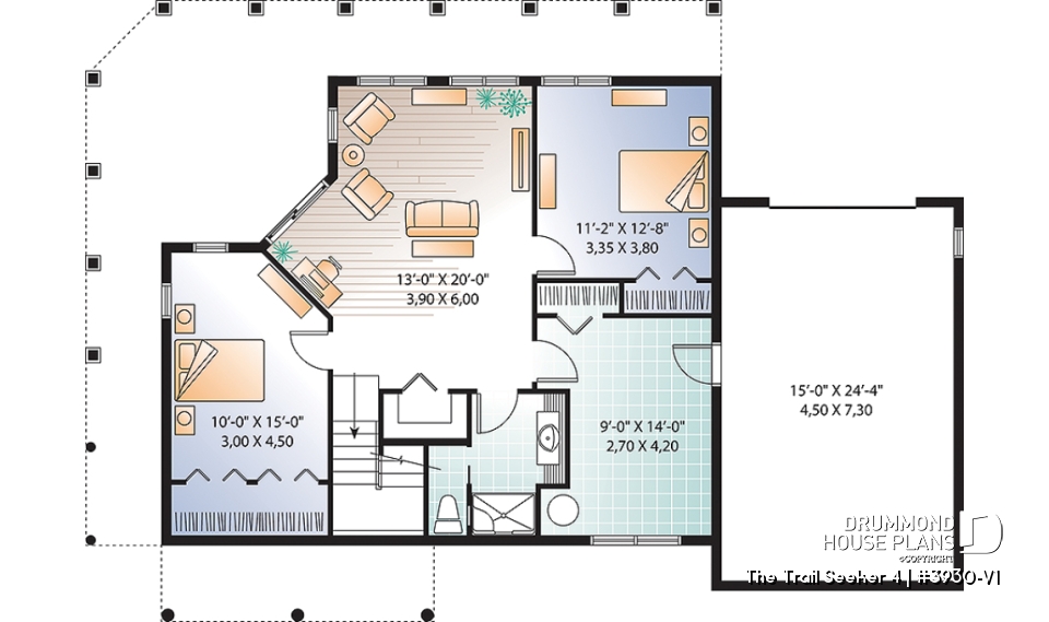 Basement - Cottage house plan, large terrace, 3 bedrooms, 2 living rooms, master suite on main level, open floor plan - The Trail Seeker 4