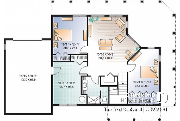 Basement - Cottage house plan, large terrace, 3 bedrooms, 2 living rooms, master suite on main level, open floor plan - The Trail Seeker 4