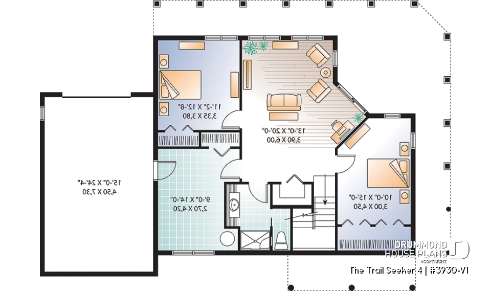 Basement - Cottage house plan, large terrace, 3 bedrooms, 2 living rooms, master suite on main level, open floor plan - The Trail Seeker 4
