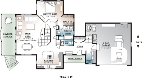 1st level - 3 bedroom cottage plan, 3.5 baths, fantastic guest suite above 2-car garage,  - The Thatchery