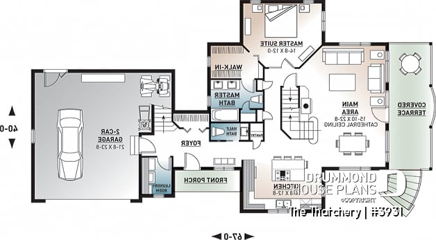 1st level - 3 bedroom cottage plan, 3.5 baths, fantastic guest suite above 2-car garage,  - The Thatchery