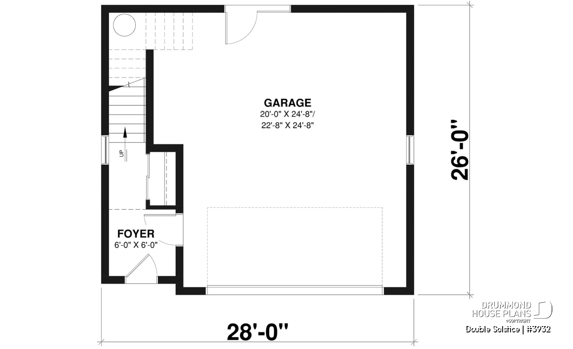 1st level - Double garage plan with a one-bedroom apartment featuring a kitchen, living room and full bathroom upstairs - Double Solstice