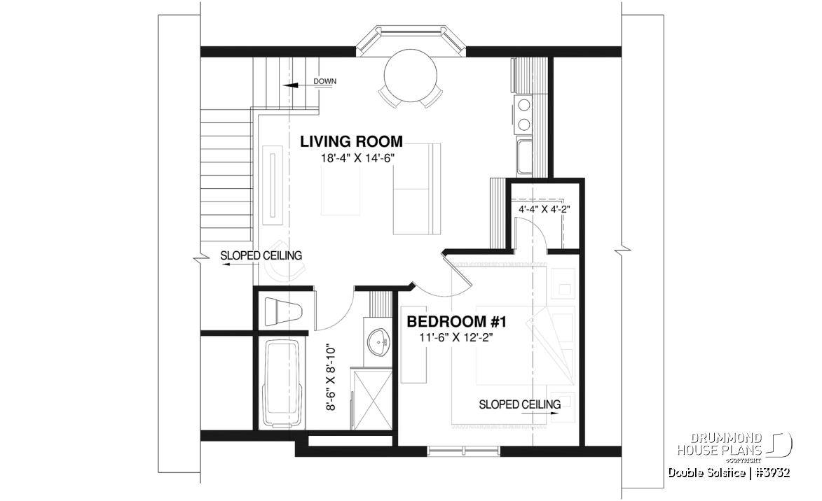 2nd level - Double garage plan with a one-bedroom apartment featuring a kitchen, living room and full bathroom upstairs - Double Solstice