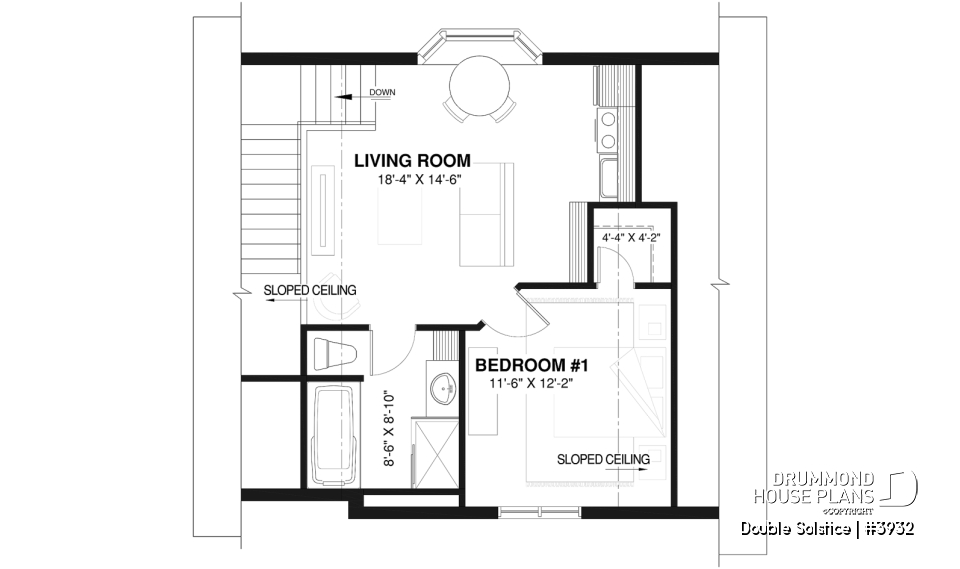 2nd level - Double garage plan with a one-bedroom apartment featuring a kitchen, living room and full bathroom upstairs - Double Solstice