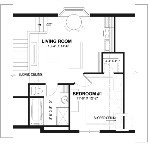 2nd level - Double garage plan with a one-bedroom apartment featuring a kitchen, living room and full bathroom upstairs - Double Solstice