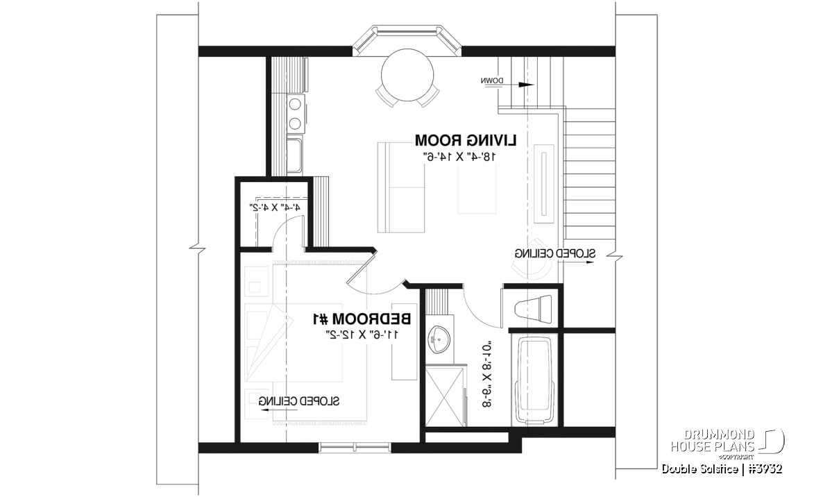 2nd level - Double garage plan with a one-bedroom apartment featuring a kitchen, living room and full bathroom upstairs - Double Solstice