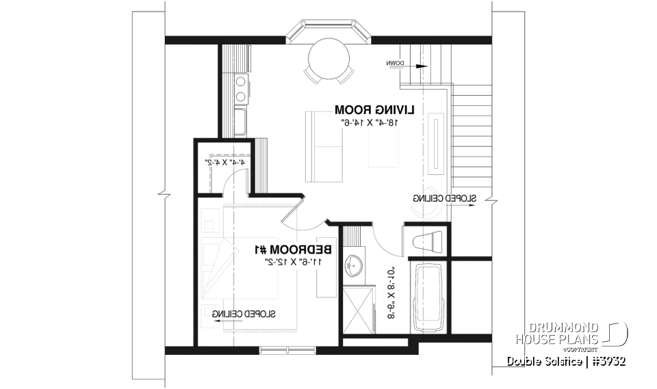 2nd level - Double garage plan with a one-bedroom apartment featuring a kitchen, living room and full bathroom upstairs - Double Solstice