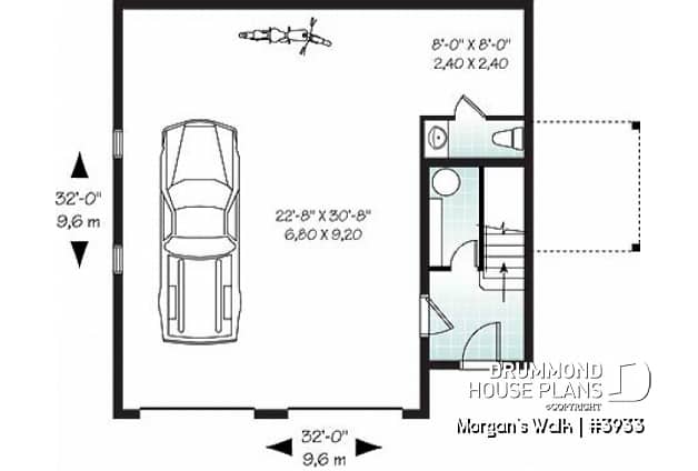 1st level - Large two-car garage apartment house plan with 2 bedrooms, open floor plan and balcony, laundry room - Morgan's Walk