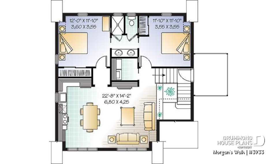 2nd level - Large two-car garage apartment house plan with 2 bedrooms, open floor plan and balcony, laundry room - Morgan's Walk