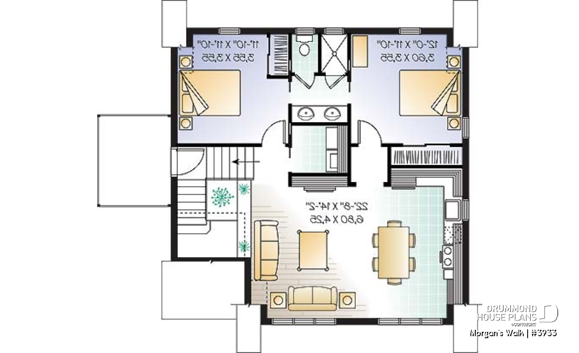 2nd level - Large two-car garage apartment house plan with 2 bedrooms, open floor plan and balcony, laundry room - Morgan's Walk