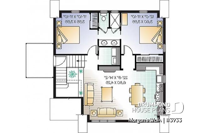 2nd level - Large two-car garage apartment house plan with 2 bedrooms, open floor plan and balcony, laundry room - Morgan's Walk