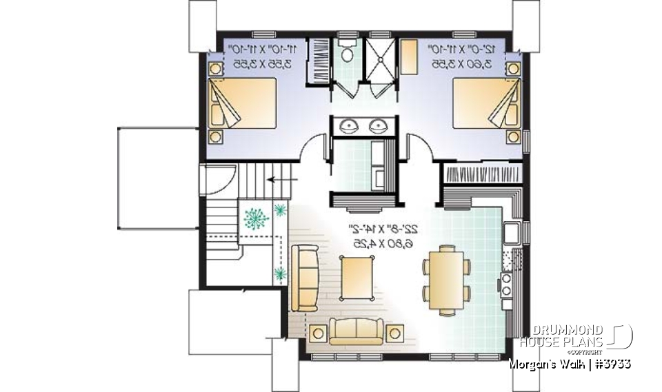 2nd level - Large two-car garage apartment house plan with 2 bedrooms, open floor plan and balcony, laundry room - Morgan's Walk
