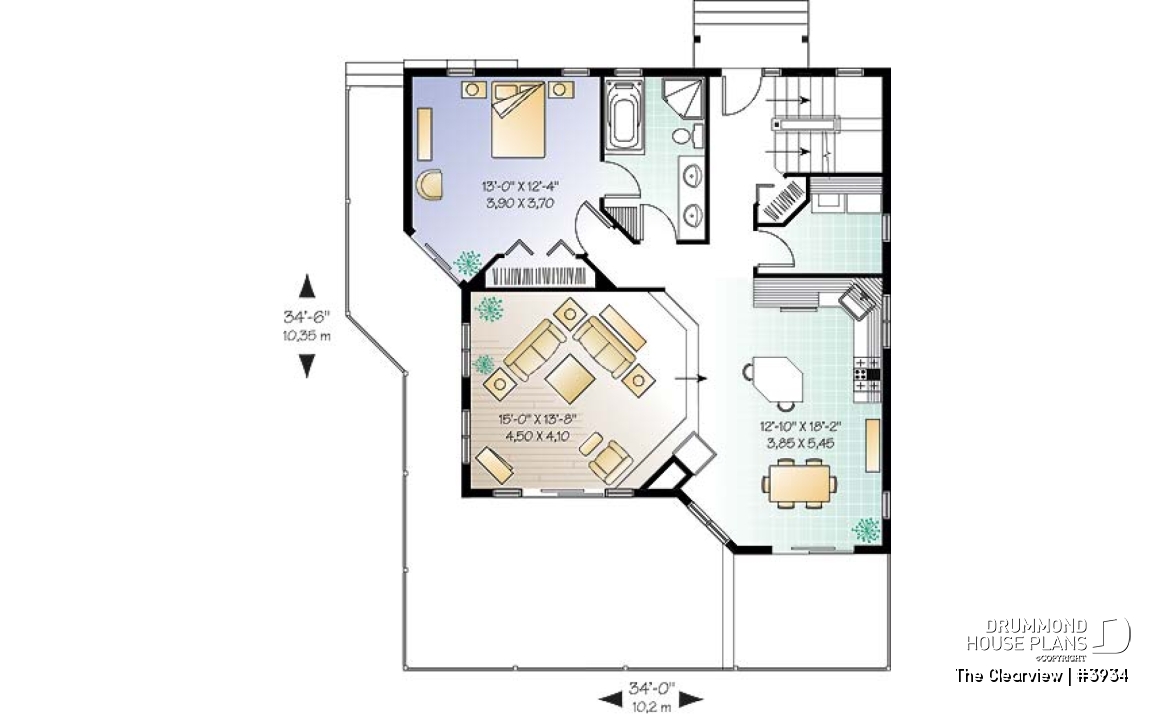 1st level - Beach house plan with large deck, cape hatteras style, mezzanine,  open floor plan, garage, fireplace - The Clearview
