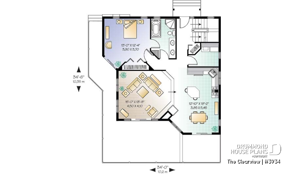 1st level - Beach house plan with large deck, cape hatteras style, mezzanine,  open floor plan, garage, fireplace - The Clearview