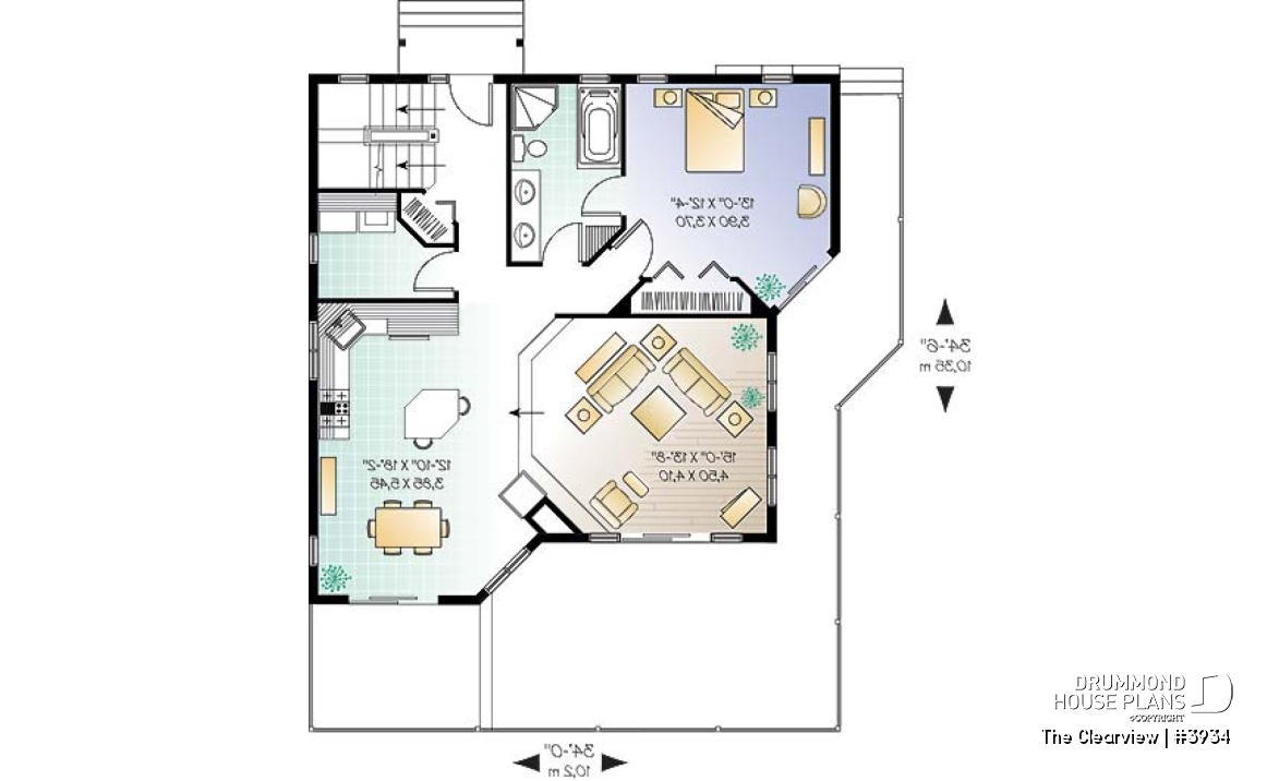 1st level - Beach house plan with large deck, cape hatteras style, mezzanine,  open floor plan, garage, fireplace - The Clearview