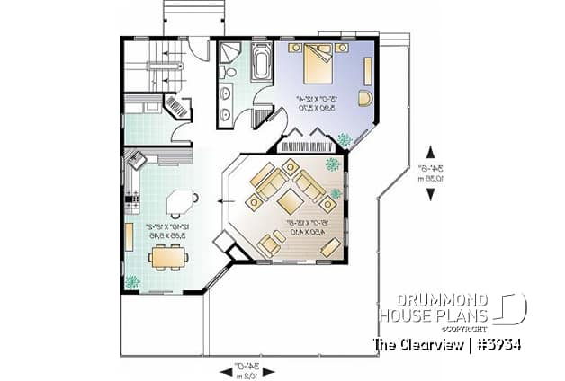 1st level - Beach house plan with large deck, cape hatteras style, mezzanine,  open floor plan, garage, fireplace - The Clearview