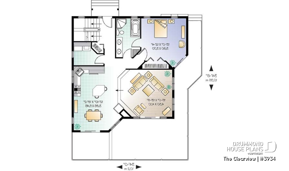 1st level - Beach house plan with large deck, cape hatteras style, mezzanine,  open floor plan, garage, fireplace - The Clearview
