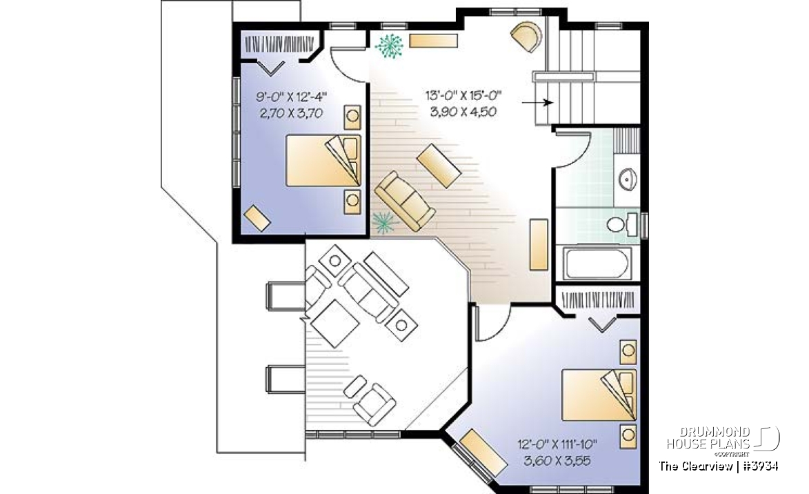 2nd level - Beach house plan with large deck, cape hatteras style, mezzanine,  open floor plan, garage, fireplace - The Clearview