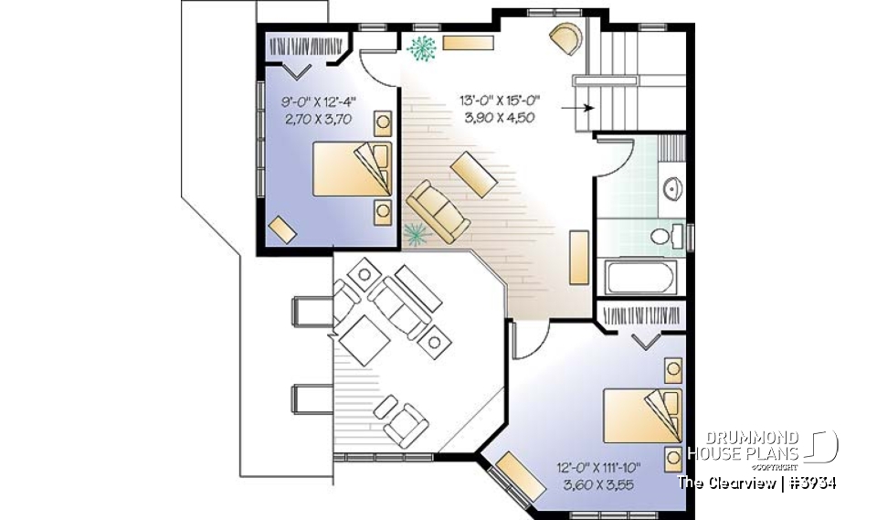 2nd level - Beach house plan with large deck, cape hatteras style, mezzanine,  open floor plan, garage, fireplace - The Clearview