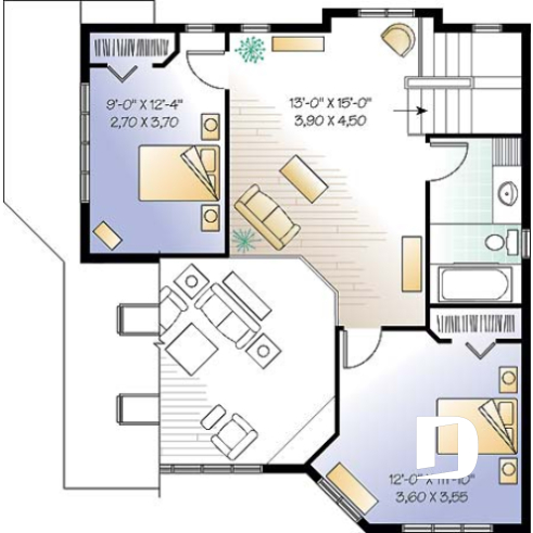 2nd level - Beach house plan with large deck, cape hatteras style, mezzanine,  open floor plan, garage, fireplace - The Clearview