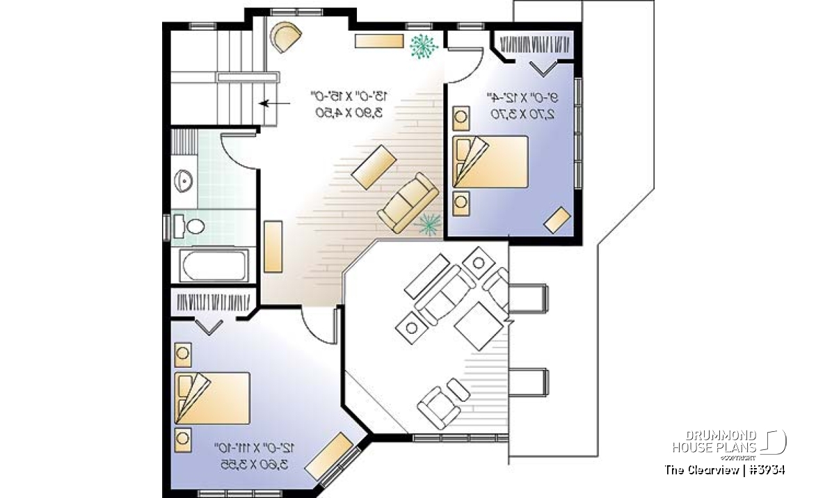 2nd level - Beach house plan with large deck, cape hatteras style, mezzanine,  open floor plan, garage, fireplace - The Clearview