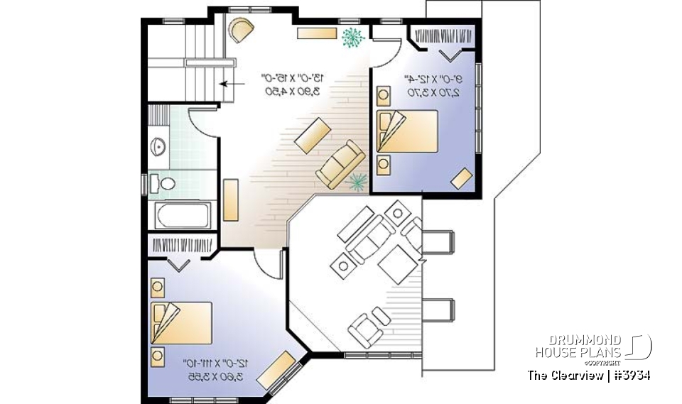 2nd level - Beach house plan with large deck, cape hatteras style, mezzanine,  open floor plan, garage, fireplace - The Clearview
