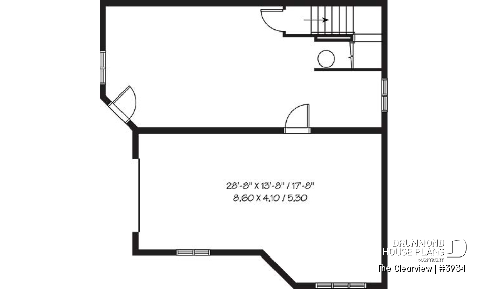 Basement - Beach house plan with large deck, cape hatteras style, mezzanine,  open floor plan, garage, fireplace - The Clearview