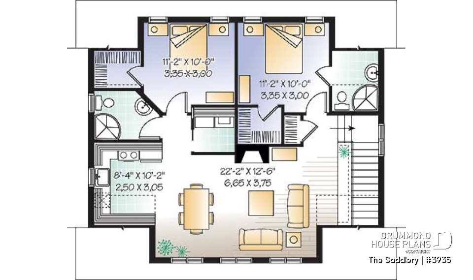 2nd level - Two-bedrooms garage apartment, 2 shower rooms, open concept with cathedral ceiling &amp; fireplace - The Saddlery