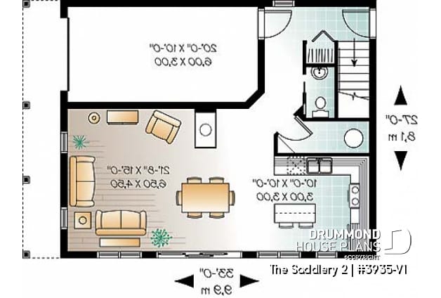 1st level - Lovely compact country cottage house plan, lots of natural lights, open floor plan, 3 bedrooms, 3 bathrooms - The Saddlery 2