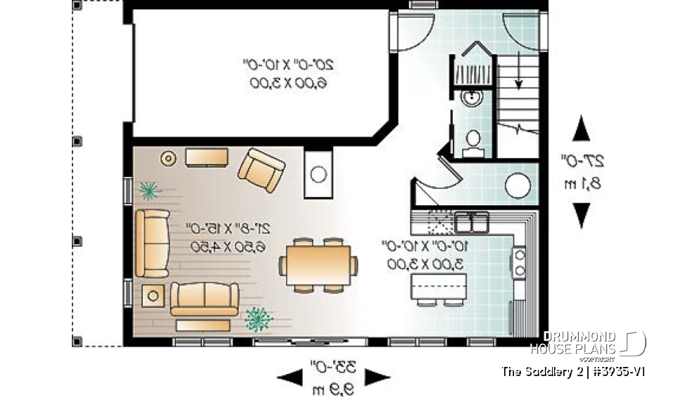 1st level - Lovely compact country cottage house plan, lots of natural lights, open floor plan, 3 bedrooms, 3 bathrooms - The Saddlery 2