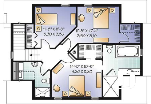 2nd level - Lovely compact country cottage house plan, lots of natural lights, open floor plan, 3 bedrooms, 3 bathrooms - The Saddlery 2