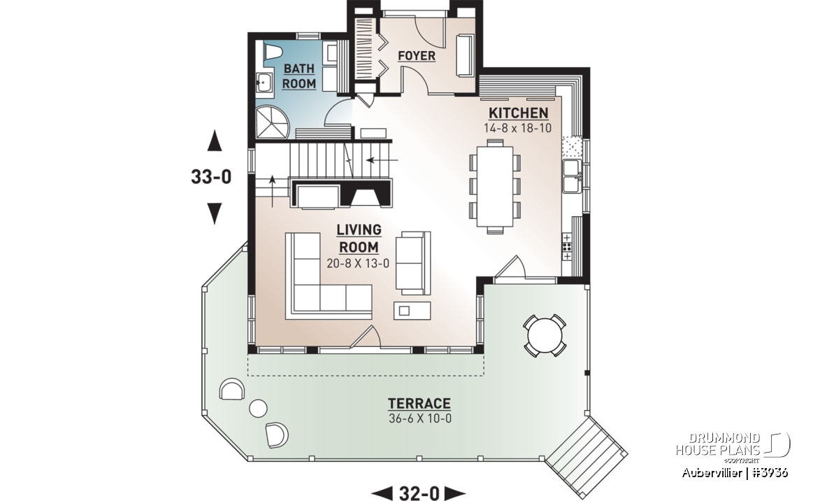 1st level - Great 3 bedroom transitional style cottage with open layout concept and fireplace, large deck - Aubervillier