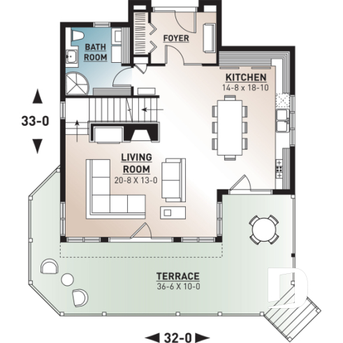 1st level - Great 3 bedroom transitional style cottage with open layout concept and fireplace, large deck - Aubervillier