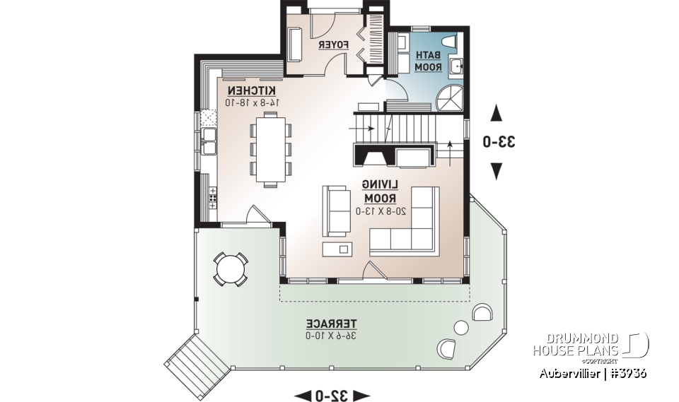 1st level - Great 3 bedroom transitional style cottage with open layout concept and fireplace, large deck - Aubervillier