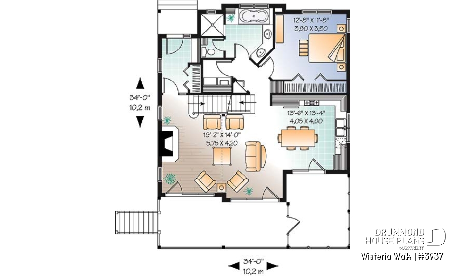 1st level - 3 bedroom country cottage with mezzanine and open floor plan concept - Wisteria Walk