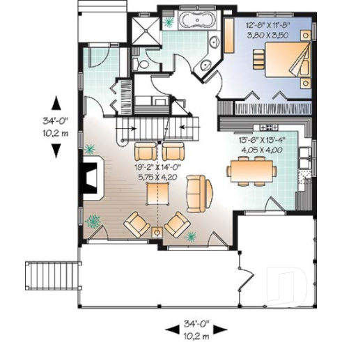1st level - 3 bedroom country cottage with mezzanine and open floor plan concept - Wisteria Walk