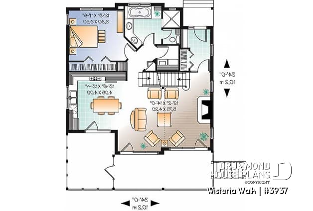 1st level - 3 bedroom country cottage with mezzanine and open floor plan concept - Wisteria Walk
