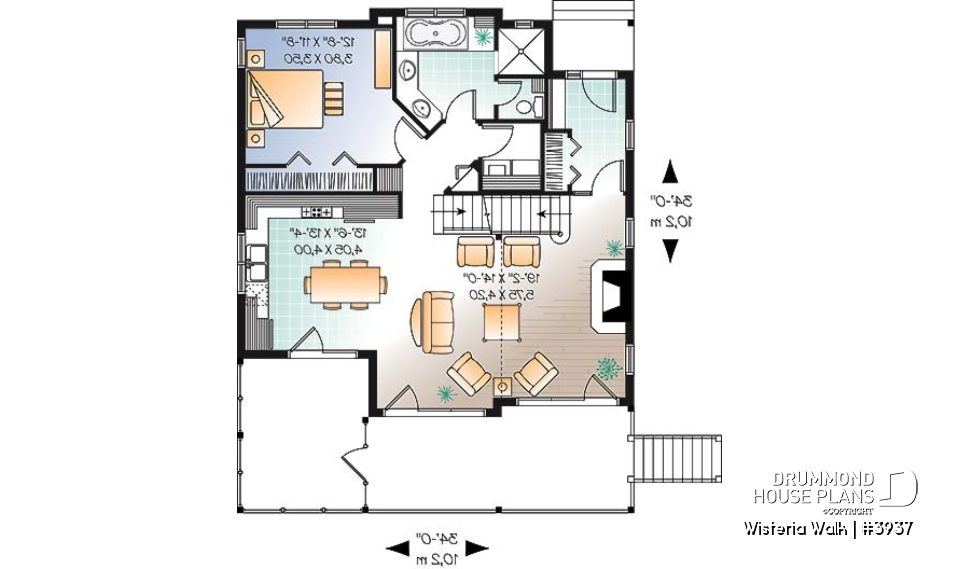 1st level - 3 bedroom country cottage with mezzanine and open floor plan concept - Wisteria Walk