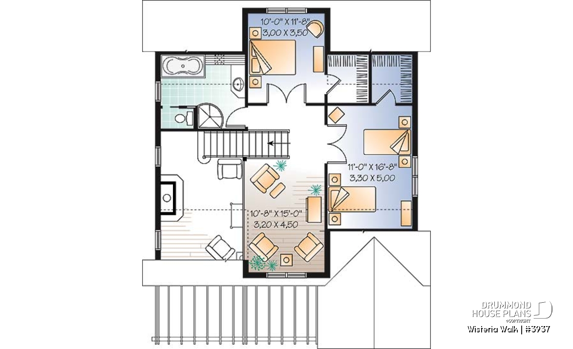 2nd level - 3 bedroom country cottage with mezzanine and open floor plan concept - Wisteria Walk