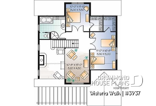 2nd level - 3 bedroom country cottage with mezzanine and open floor plan concept - Wisteria Walk
